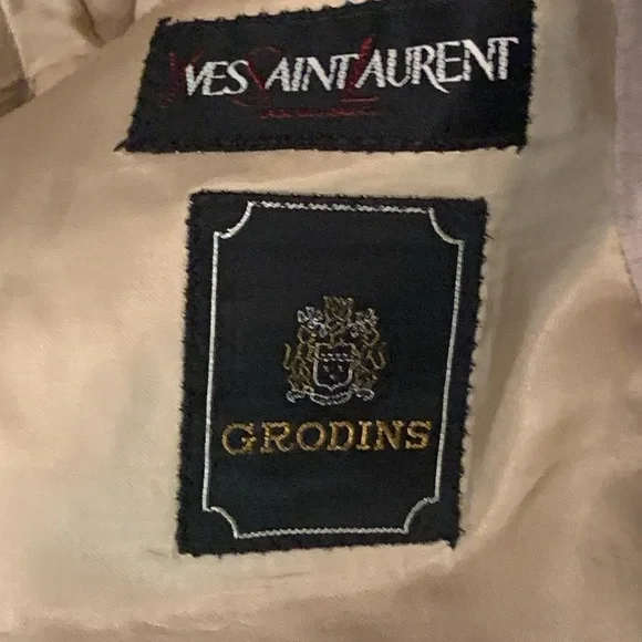 Vintage Yves Saint Laurent Grodins Blazer Taupe Designer Sport Coat Neutral - Picture 4 of 7